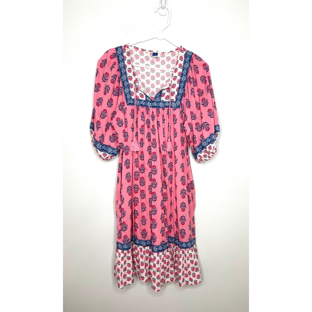 Old Navy Puff Sleeve Floral Mini Swing Dress Sz MT Cottagecore Boho Peasant